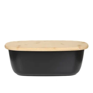 Chlebak Nores Z Bambusowa Pokrywka Czarny 37X22X14 Cm