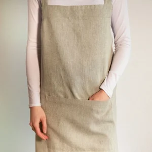 Fartuch Kuchenny Monez Crossback Domieszka Lnu Bezowy 100X90 Cm