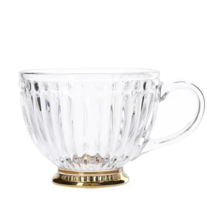 Filizanka Barrel Szklana W Paski Ze Zlota Nozka 0,36 L