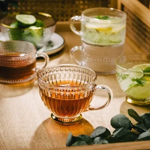 Filizanka Barrel Szklana W Paski Ze Zlota Nozka 0,36 L