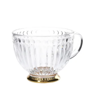 Filizanka Barrel Szklana W Paski Ze Zlota Nozka 0,36 L