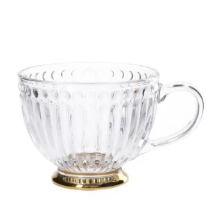 Filizanka Barrel Szklana W Paski Ze Zlota Nozka 0,36 L