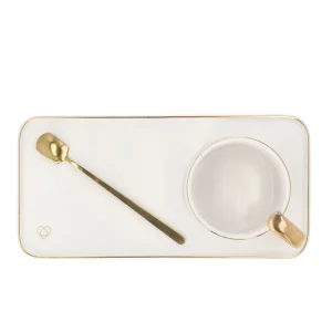 Filizanka Bomlo Biala Matowa Ze Spodkiem I Lyzeczka 0,2 L