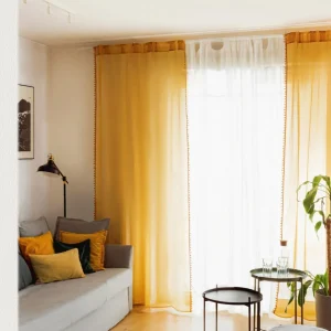 Firanka Adi Z Pomponikami Musztardowa 140X250 Cm