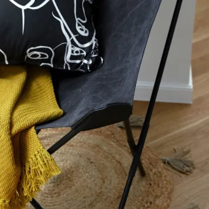 Fotel Butterfly Z Metalowa Rama - Czarna Tkanina 70X80X102 Cm