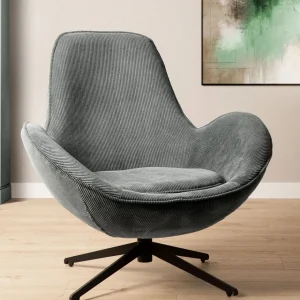 Fotel Lunaire Obrotowy W Tkaninie Teddy Boucle Szary 86X76X87 Cm