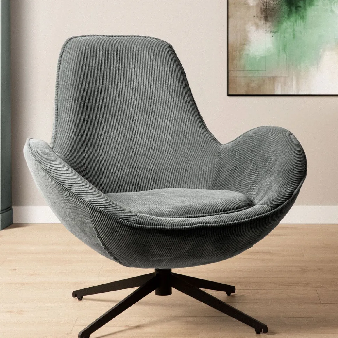 fotel_lunaire_obrotowy_w__0-1.webp Fotel Lunaire Obrotowy W Tkaninie Teddy Boucle Szary 86X76X87 Cm