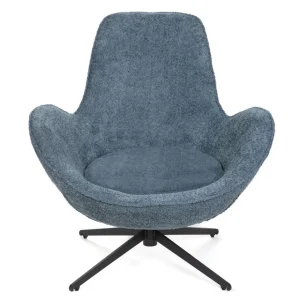 Fotel Lunaire Obrotowy W Tkaninie Teddy Boucle Granatowy 86X76X87 Cm