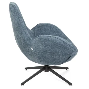 Fotel Lunaire Obrotowy W Tkaninie Teddy Boucle Granatowy 86X76X87 Cm