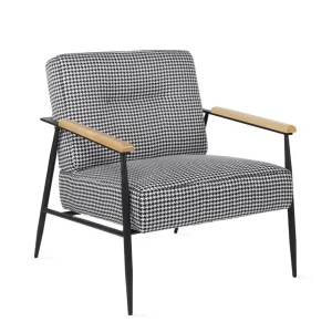 Fotel Veludo Bialy W Czarna Pepitke 71X70X83 Cm