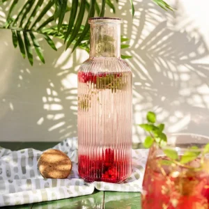 Karafka Natia Ryflowana Z Korkiem Rozowa 1 L