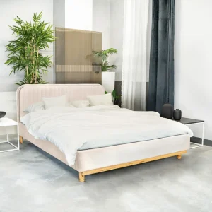 Łóżko Karalius Welurowe Bezowe 140X200 Cm