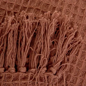 Koc Vaffel Z Fredzlami Ceglasty 130X170 Cm