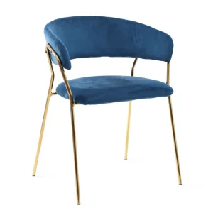 Krzeslo Lira Welurowe Granatowe Ze Zlotymi Nogami 57X47X79 Cm