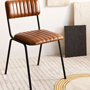 Krzeslo Lumbar W Obiciu Ze Skory Bawolej Brazowe 46X52X78 Cm