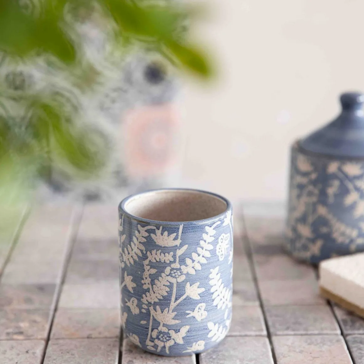 kubek_lazienkowy_mirabel__0.webp Kubek Lazienkowy Mirabel Niebieski We Wzory 7.5X7.5X9.5 Cm