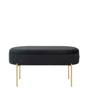 Lawka Layla Welurowa Czarna Ze Schowkiem 91,5X41X46.5 Cm