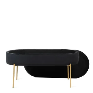 Lawka Layla Welurowa Czarna Ze Schowkiem 91,5X41X46.5 Cm