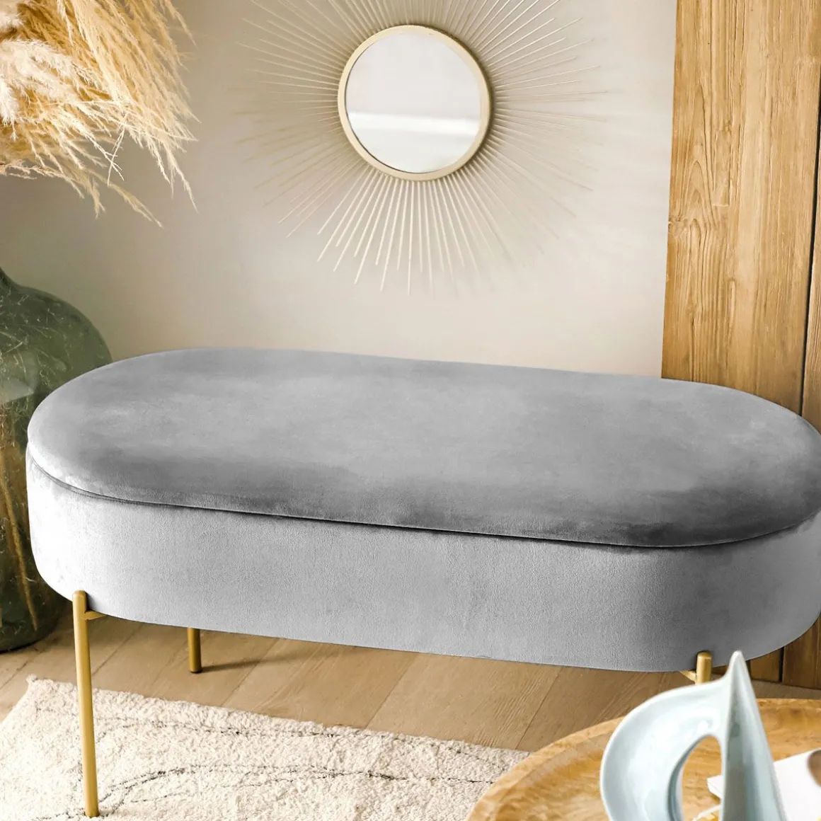 lawka_layla_welurowa_szar_0.webp Lawka Layla Welurowa Szara Ze Schowkiem 91,5X41X46.5 Cm