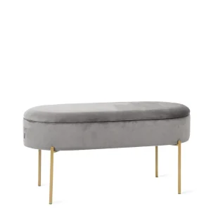 Lawka Layla Welurowa Szara Ze Schowkiem 91,5X41X46.5 Cm