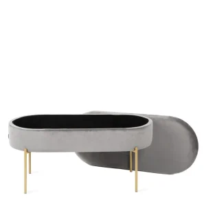 Lawka Layla Welurowa Szara Ze Schowkiem 91,5X41X46.5 Cm