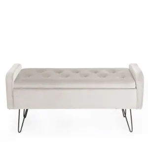 Lawka Venlo Welurowa Bezowa 100X39X45Cm