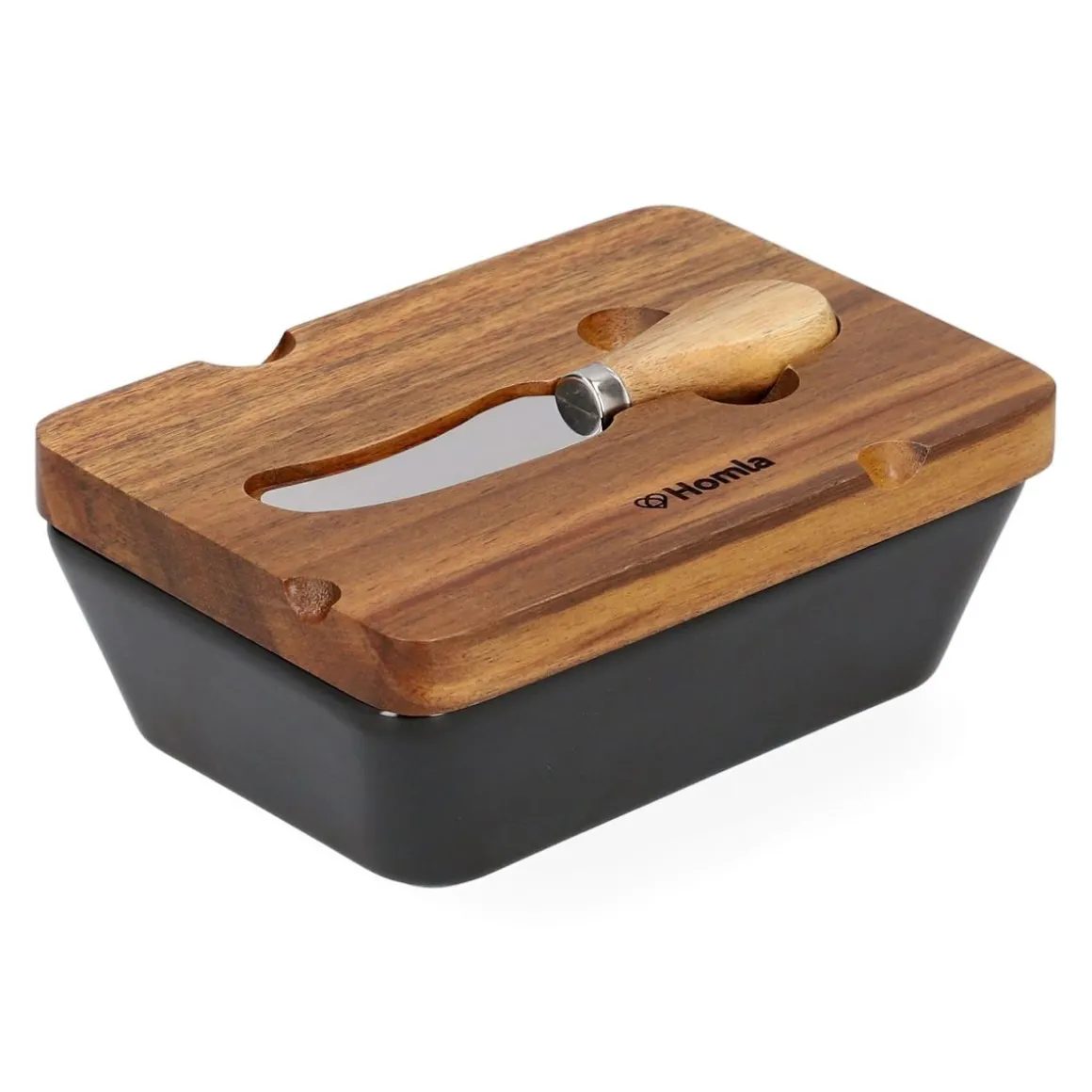 maselniczka_mooka_porcela_4.webp Maselniczka Mooka Porcelanowa Z Nozykiem I Akacjowa Pokrywka Czarna 11X16 Cm