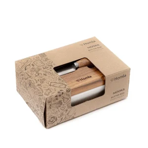 Maselniczka Mooka Porcelanowa Z Nozykiem I Akacjowa Pokrywka Biala 11X16 Cm