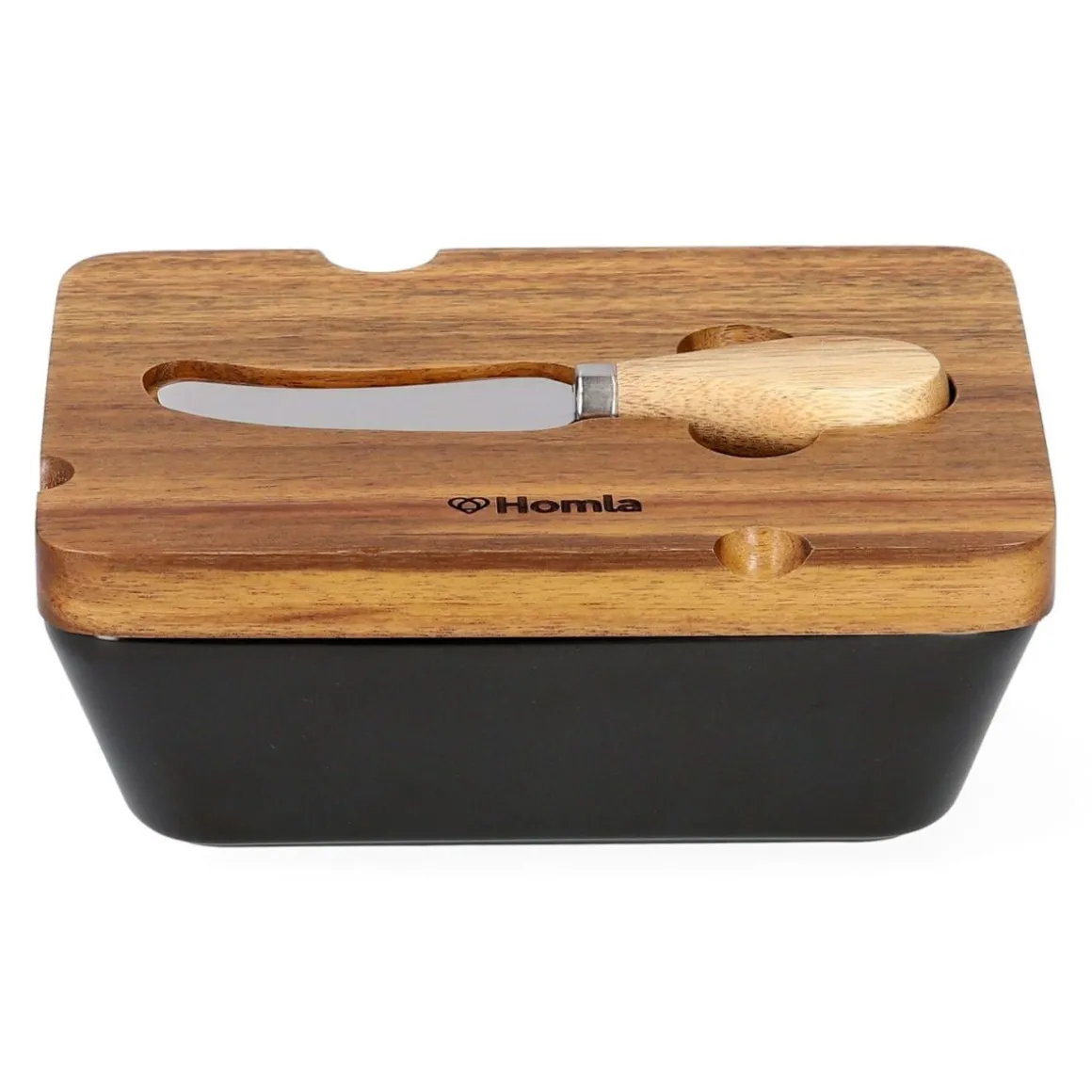 maselniczka_mooka_porcela_6.webp Maselniczka Mooka Porcelanowa Z Nozykiem I Akacjowa Pokrywka Czarna 11X16 Cm