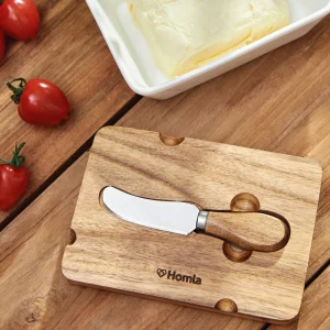 Maselniczka Mooka Porcelanowa Z Nozykiem I Akacjowa Pokrywka Biala 11X16 Cm