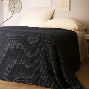 Narzuta Selina Muslinowa Z Przeszyciami Bezowo-Niebieska 180X220 Cm