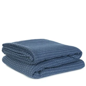 Narzuta Selina Muslinowa Z Przeszyciami Bezowo-Niebieska 180X220 Cm