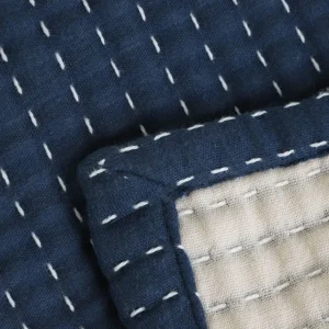 Narzuta Selina Muslinowa Z Przeszyciami Bezowo-Niebieska 180X220 Cm