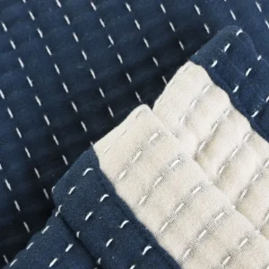 Narzuta Selina Muslinowa Z Przeszyciami Bezowo-Niebieska 180X220 Cm