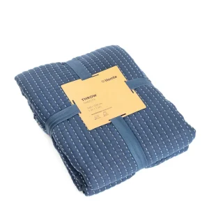 Narzuta Selina Muslinowa Z Przeszyciami Bezowo-Niebieska 180X220 Cm