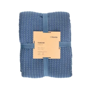 Narzuta Selina Muslinowa Z Przeszyciami Bezowo-Niebieska 180X220 Cm