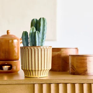 Oslonka Na Doniczke Maya Ceramiczna Musztardowa 13,8X13,8X12,8 Cm