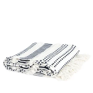 Pled Parat Bawelniany W Granatowe Przeszycia 130X170 Cm