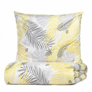 Pościel Botanical Z Mikrofibry W Zolto-Szare Liscie 140X200 Cm + 1*70X80 Cm