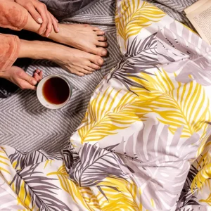 Pościel Botanical Z Mikrofibry W Zolto-Szare Liscie 160X200 Cm