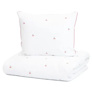 Pościel Cherrine Bawelniana W Wisnie Z Czerwona Lamowka 140X200 Cm + 1*50X60 Cm