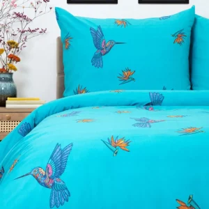 Pościel Frida Kahlo Z Mikrofibry Turkusowa W Kolibry 200X220 Cm