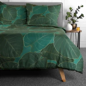 Pościel Gallo Z Mikrofibry Zielona W Liscie 160X200 Cm
