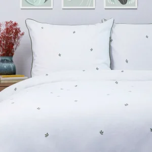 Pościel Hadley Bawelniana W Listki Z Zielona Lamowka 160X200 + 2*50X60 Cm