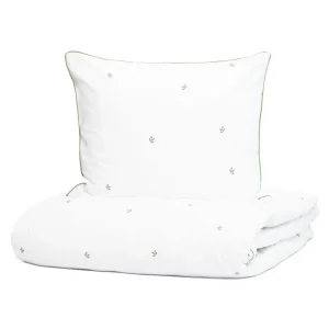 Pościel Hadley Bawelniana W Listki Z Zielona Lamowka 200X220 + 2*50X60 Cm