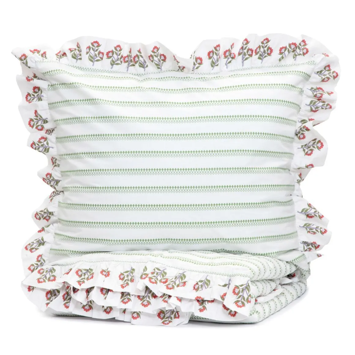 pociel_katina_bawelniana__1-2.webp Pościel Katina Bawelniana W Zielony Wzor Z Falbanka 220X200 Cm