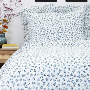 Pościel Melanie Bawelniana Z Falbanka W Niebieskie Kwiaty 160X200 Cm
