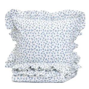 Pościel Melanie Bawelniana Z Falbanka W Niebieskie Kwiaty 160X200 Cm