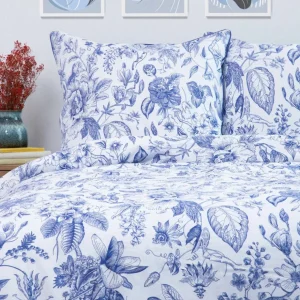 Pościel Miriel Bawelniana W Kwiaty Z Niebieska Lamowka 160X200 + 2*50X60 Cm