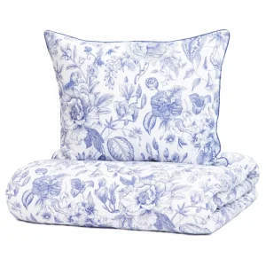 Pościel Miriel Bawelniana W Kwiaty Z Niebieska Lamowka 160X200 + 2*50X60 Cm